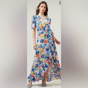 Sugarlips Floral High-Low Wrap Maxi Dress –‎ Multicolor – Size Small